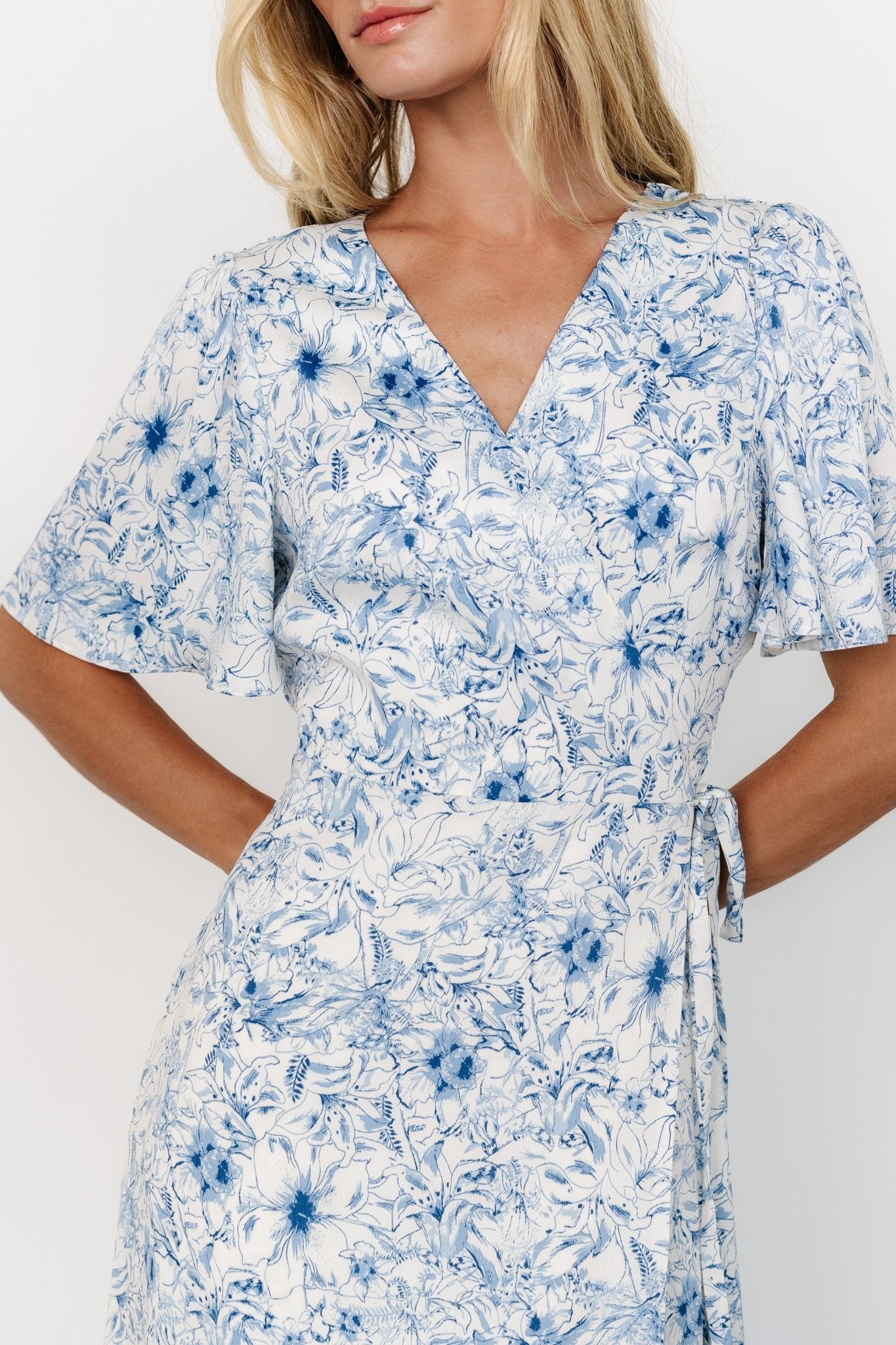 Amelie Wrap Midi Dress | Baltic Born Blue Print