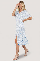 Amelie Wrap Midi Dress | Baltic Born Blue Print
