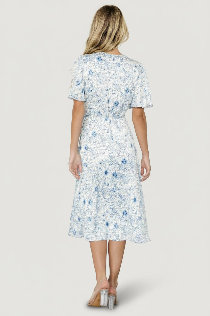 Amelie Wrap Midi Dress | Baltic Born Blue Print