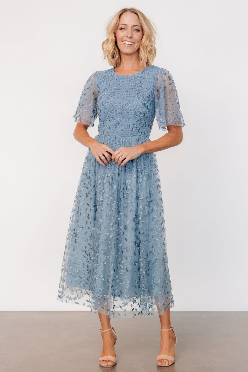 Kendra Embroidered Dress | Baltic Born Dusty Blue
