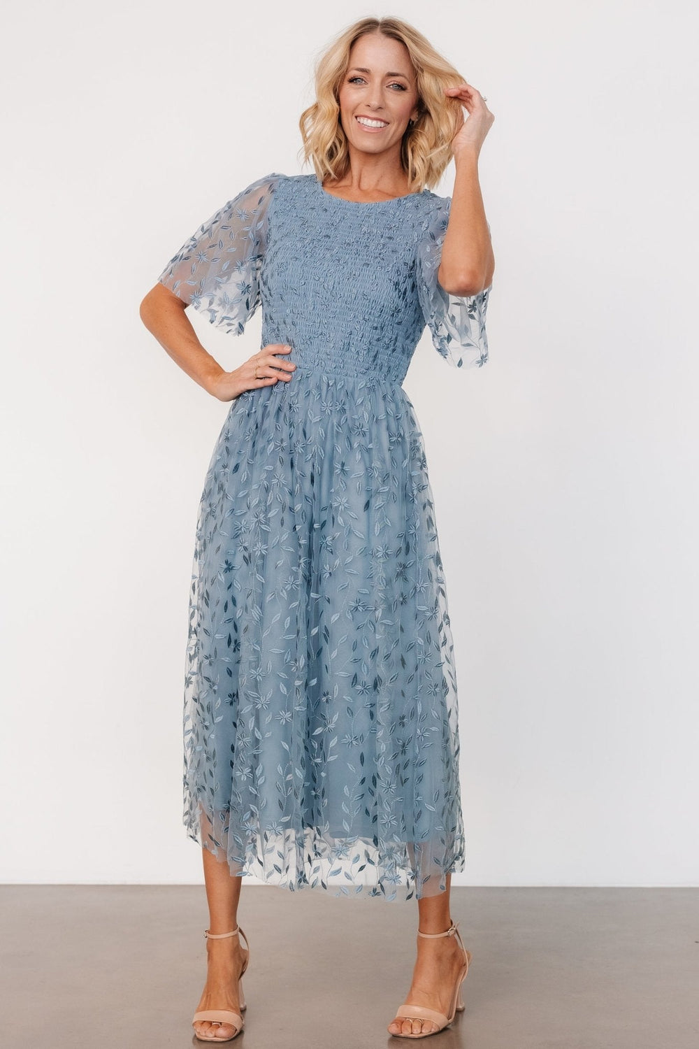 Kendra Embroidered Dress | Baltic Born Dusty Blue