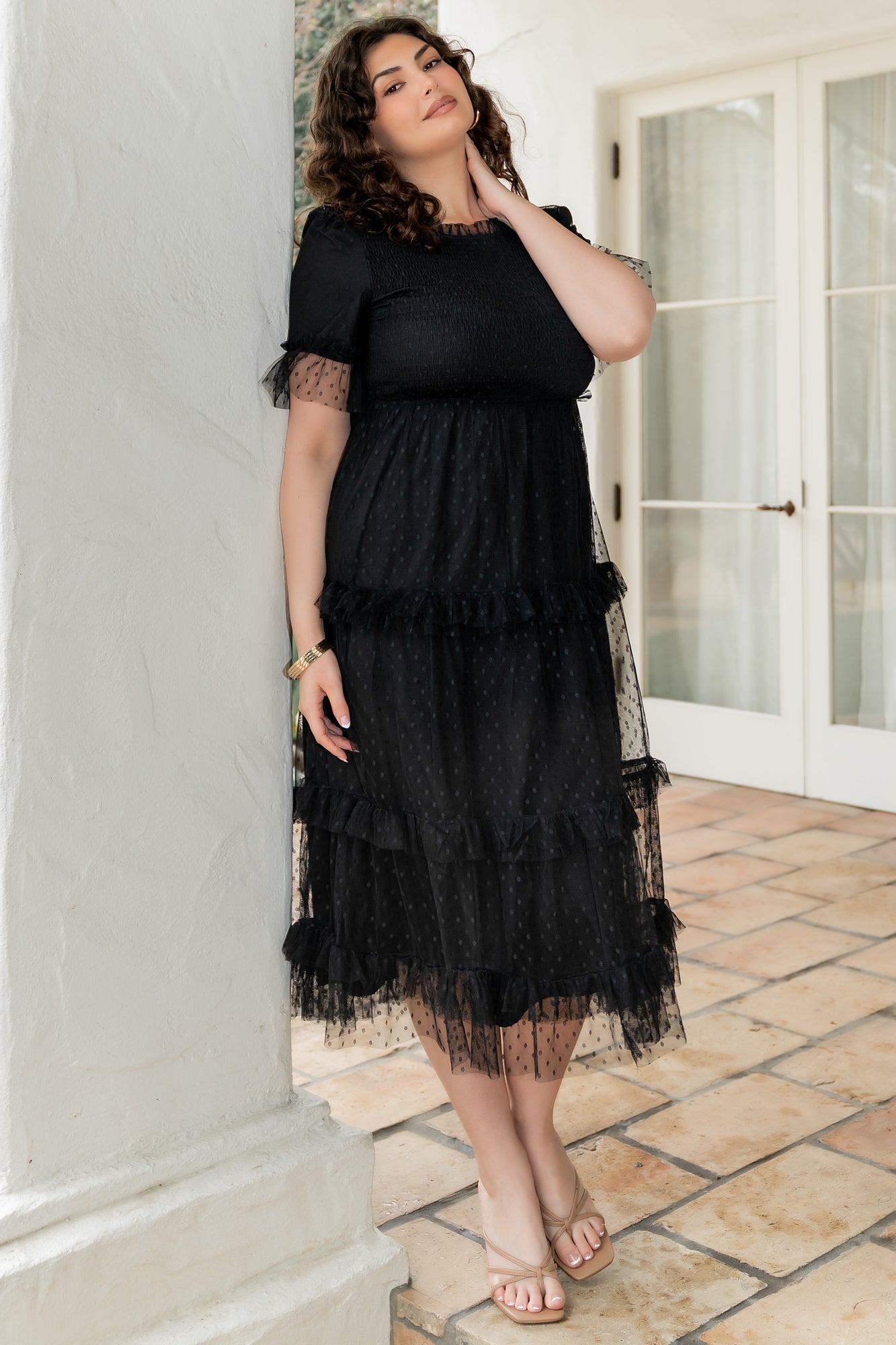 Lysandra Smocked Dot Dress | Baltic Born Black