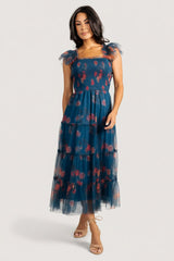 Clementine Tulle Midi Dress | Baltic Born Persian Blue + Rust