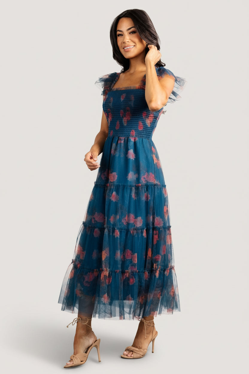 Clementine Tulle Midi Dress | Baltic Born Persian Blue + Rust