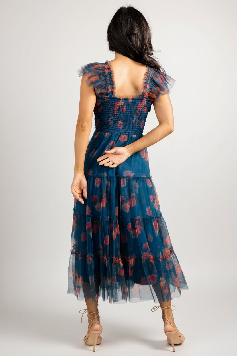 Clementine Tulle Midi Dress | Baltic Born Persian Blue + Rust