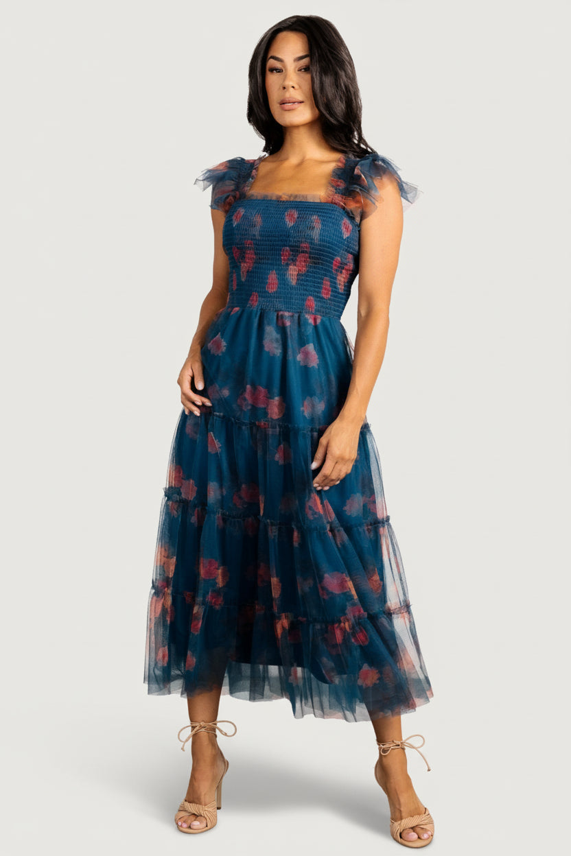 Clementine Tulle Midi Dress | Baltic Born Persian Blue + Rust