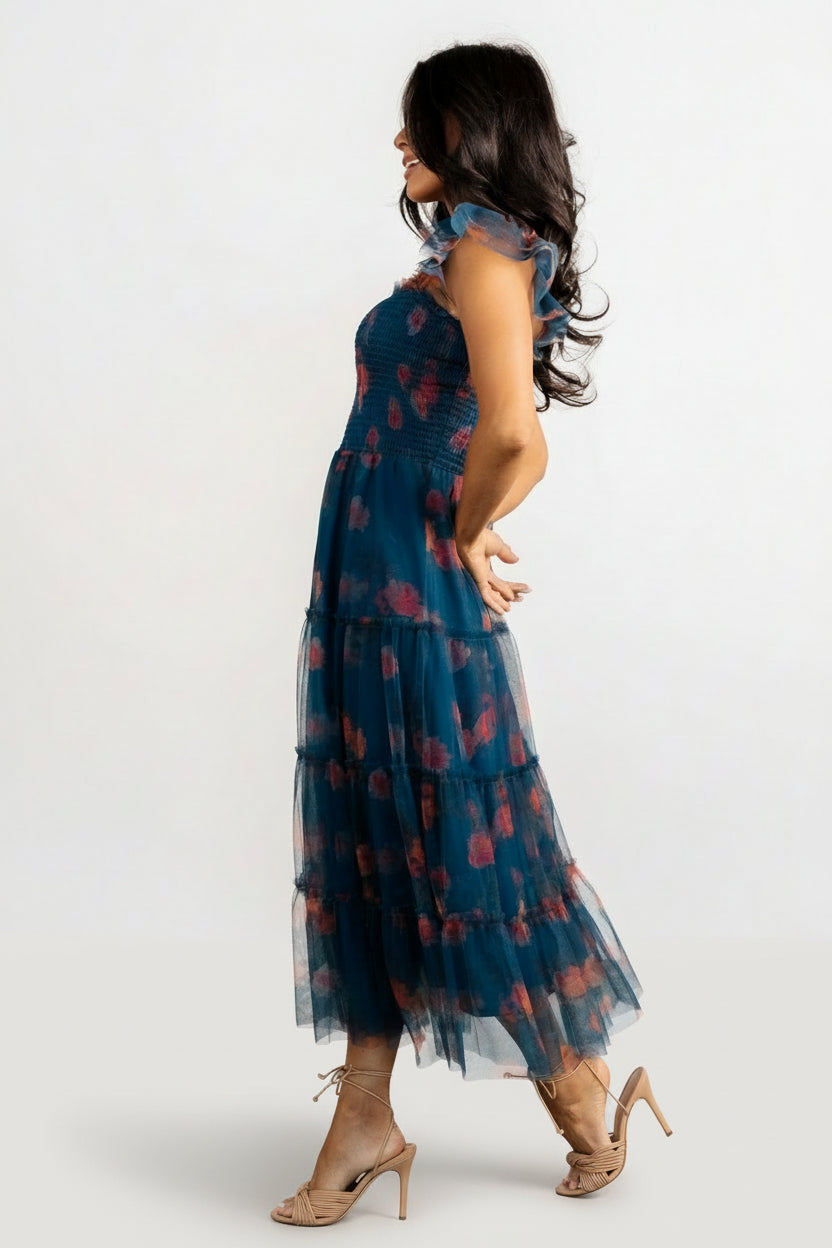 Clementine Tulle Midi Dress | Baltic Born Persian Blue + Rust