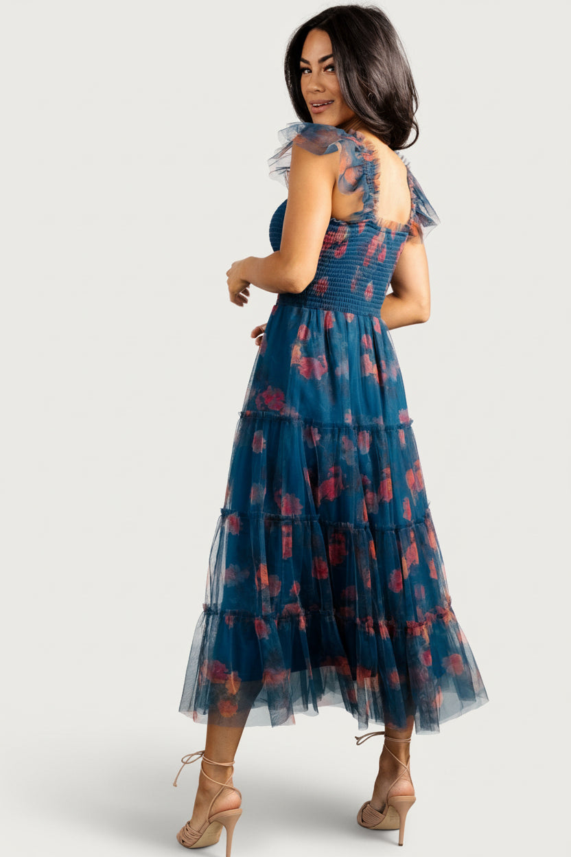 Clementine Tulle Midi Dress | Baltic Born Persian Blue + Rust