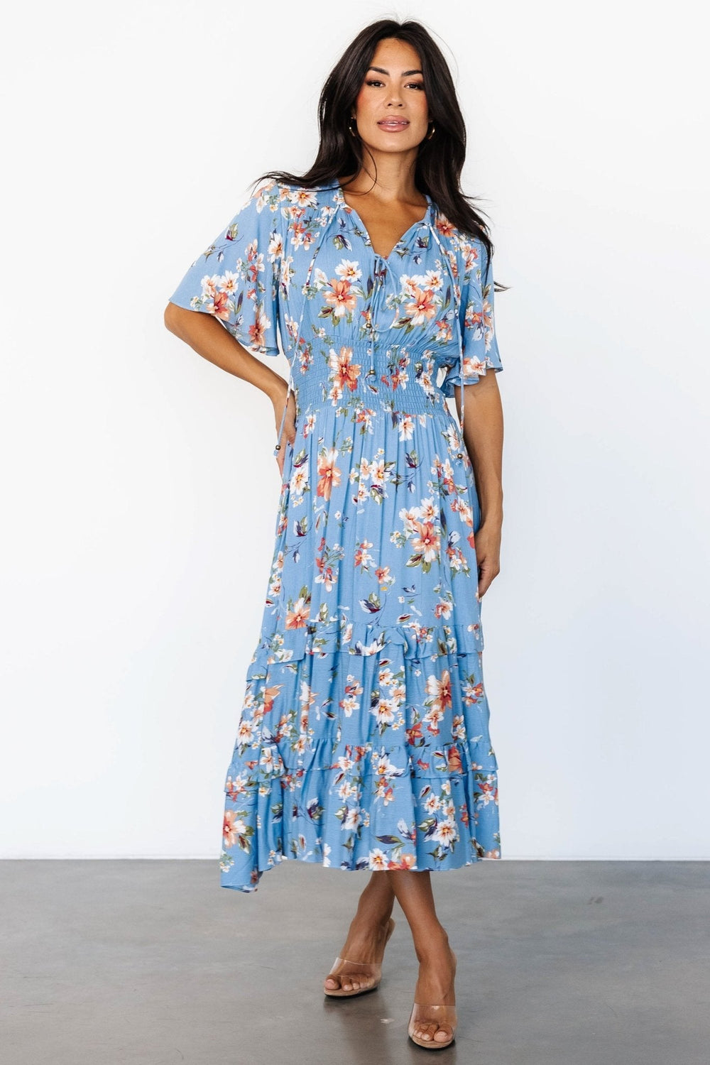 Spell Boho Midi Dress | Baltic Born Blue + Peach Floral