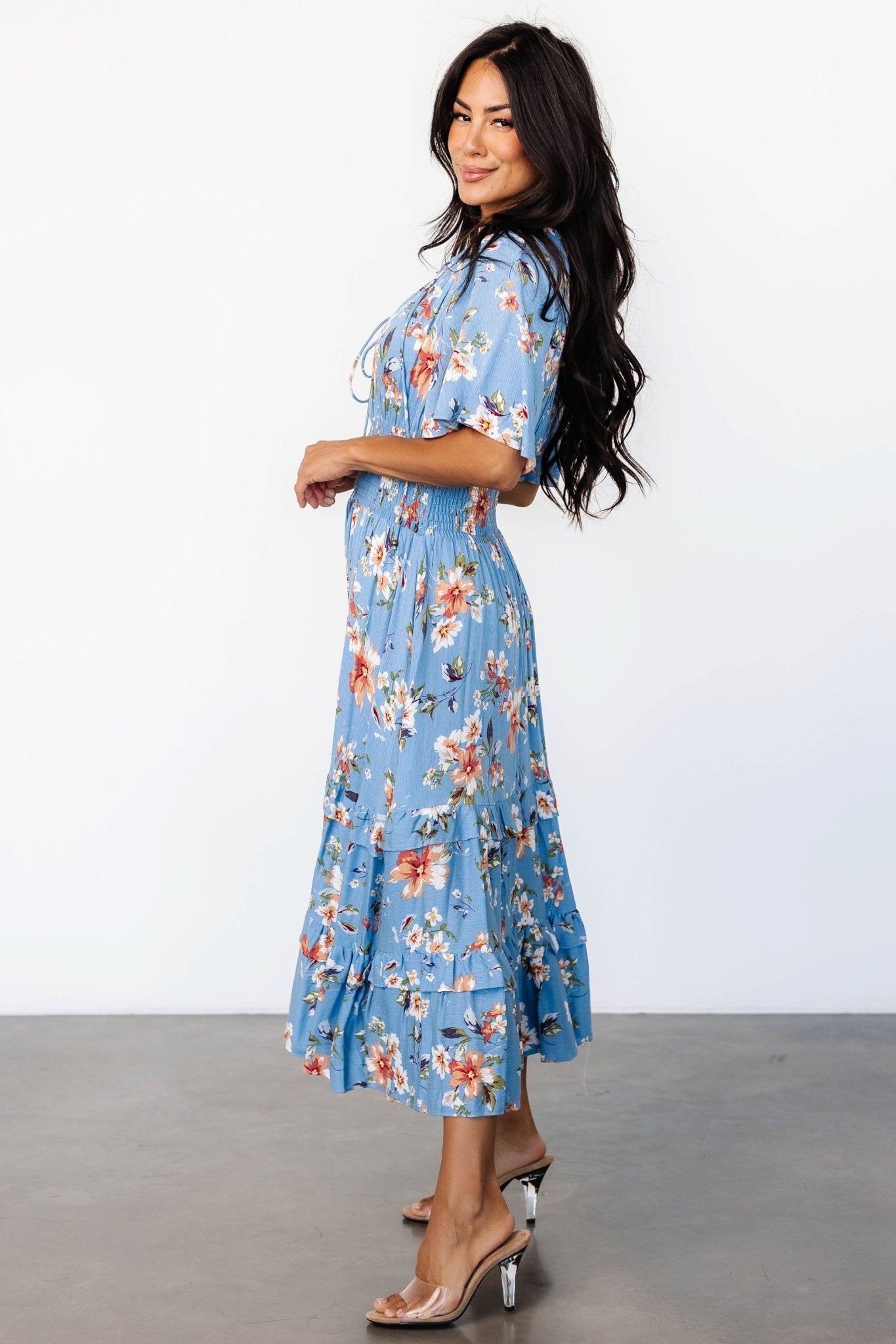 Spell Boho Midi Dress | Baltic Born Blue + Peach Floral