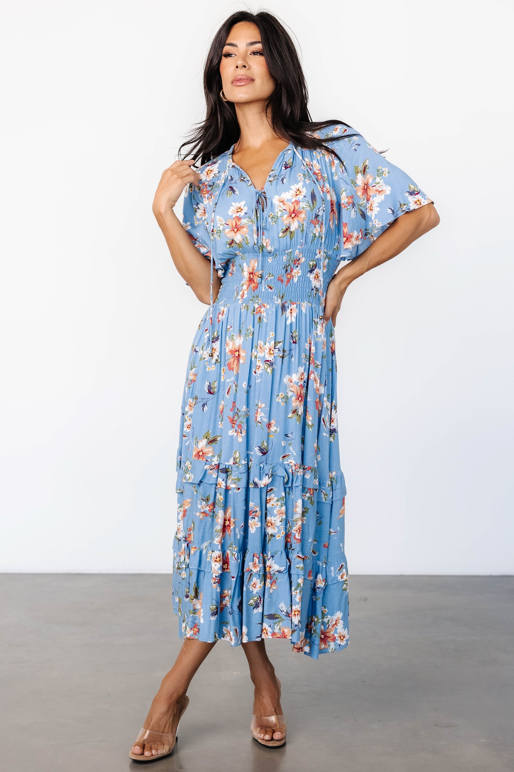 Spell Boho Midi Dress | Baltic Born Blue + Peach Floral