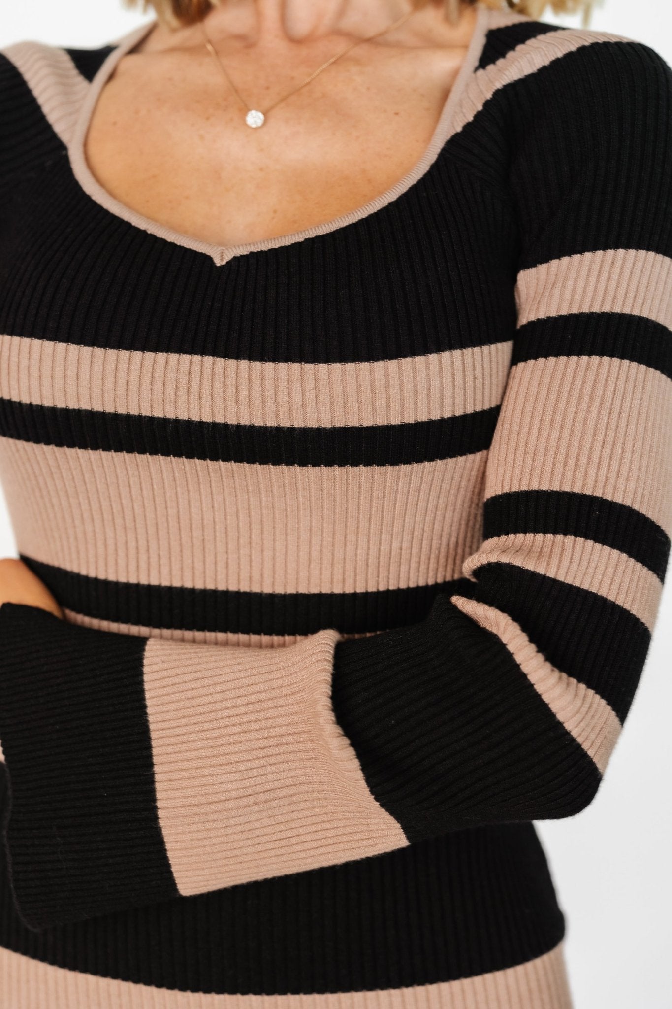 Marika Ribbed Dress | Baltic Born Camel + Black Stripe