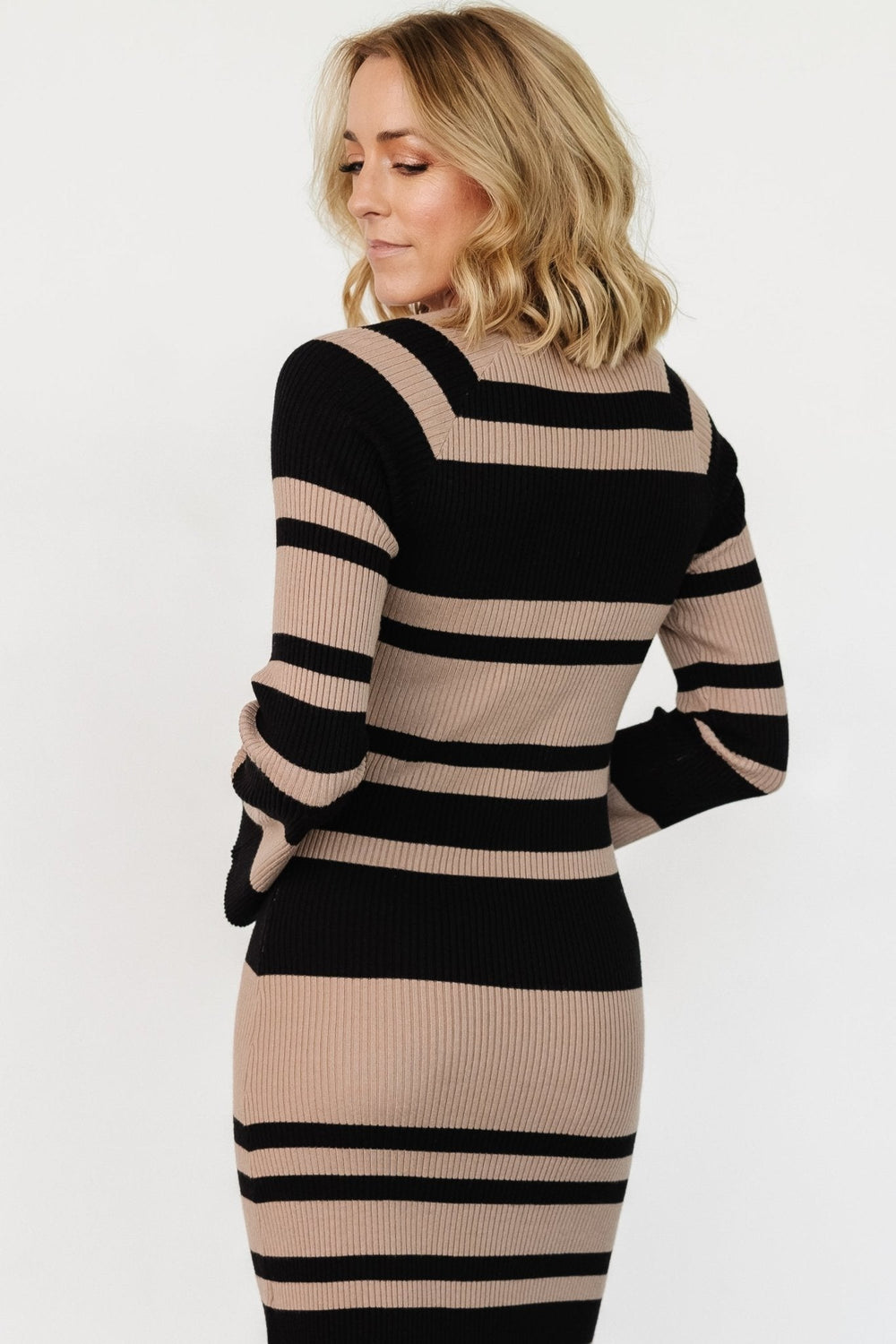 Marika Ribbed Dress | Baltic Born Camel + Black Stripe