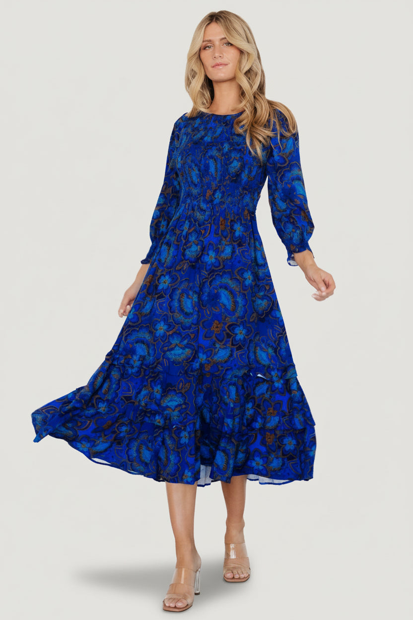 Andersen Smocked Midi Dress | Baltic Born Cobalt Floral