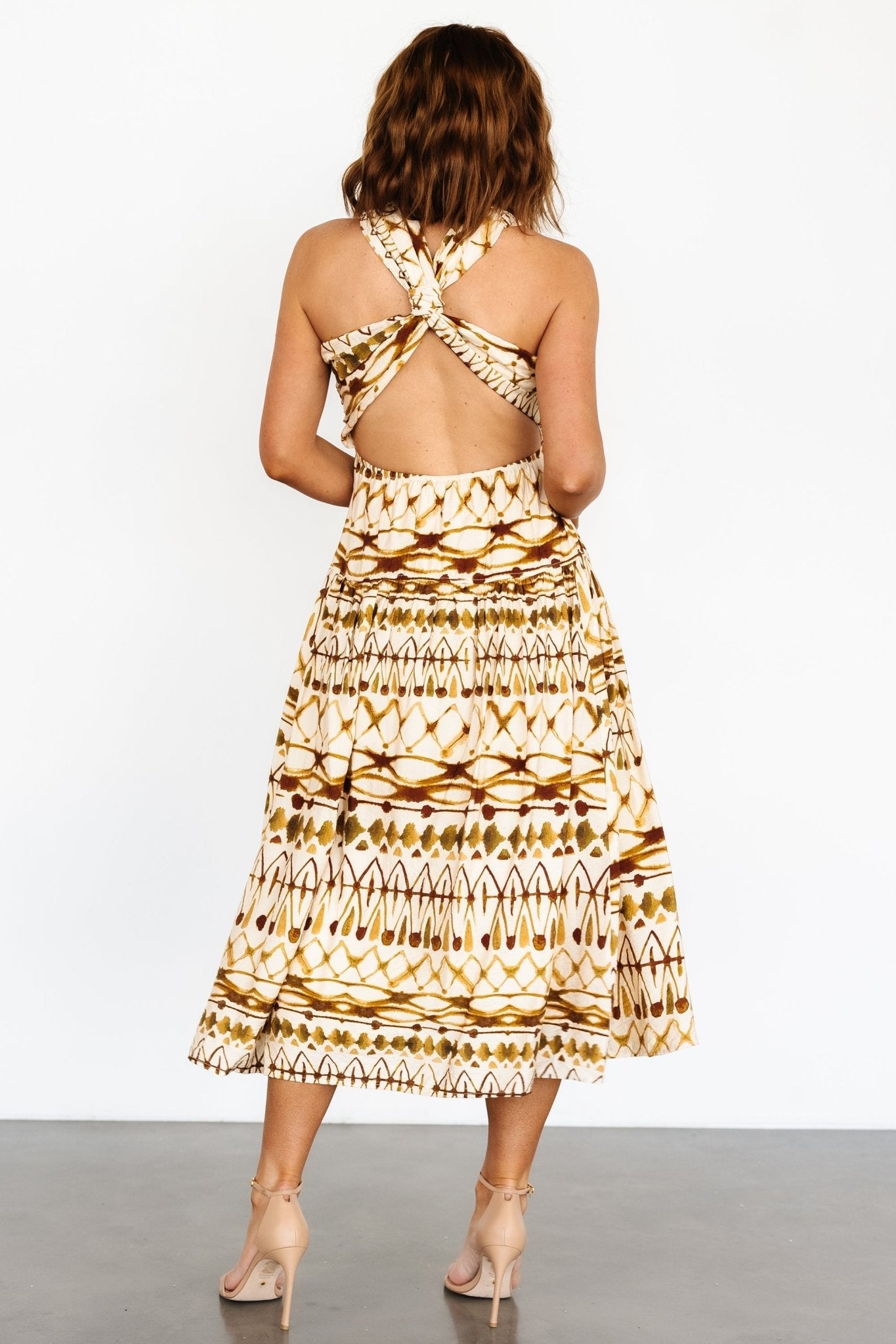 Seraphina Open Back Midi Dress | Baltic Born Tan Multi