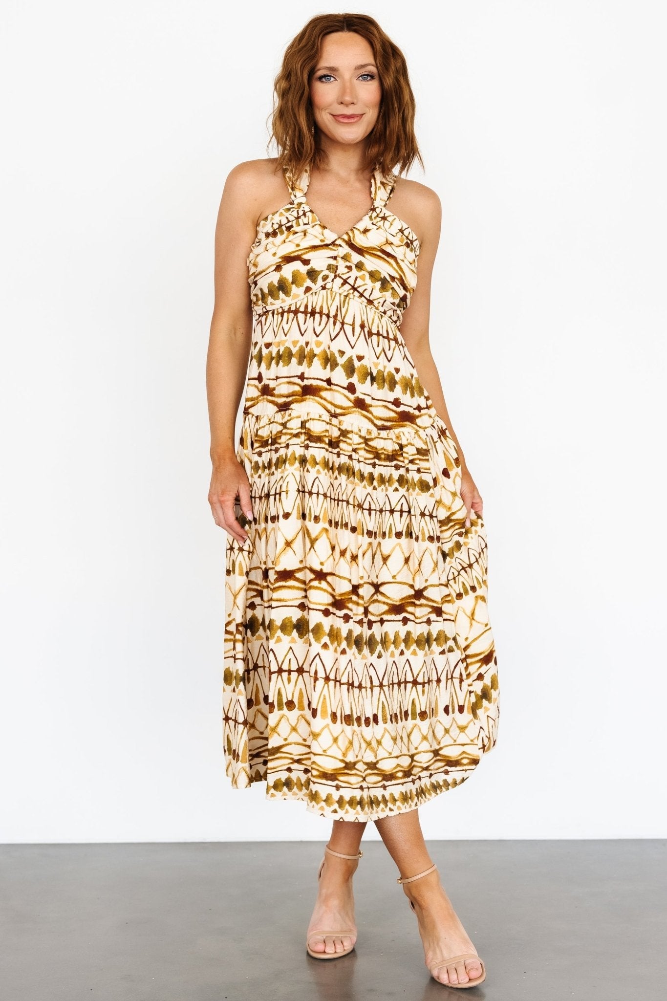 Seraphina Open Back Midi Dress | Baltic Born Tan Multi