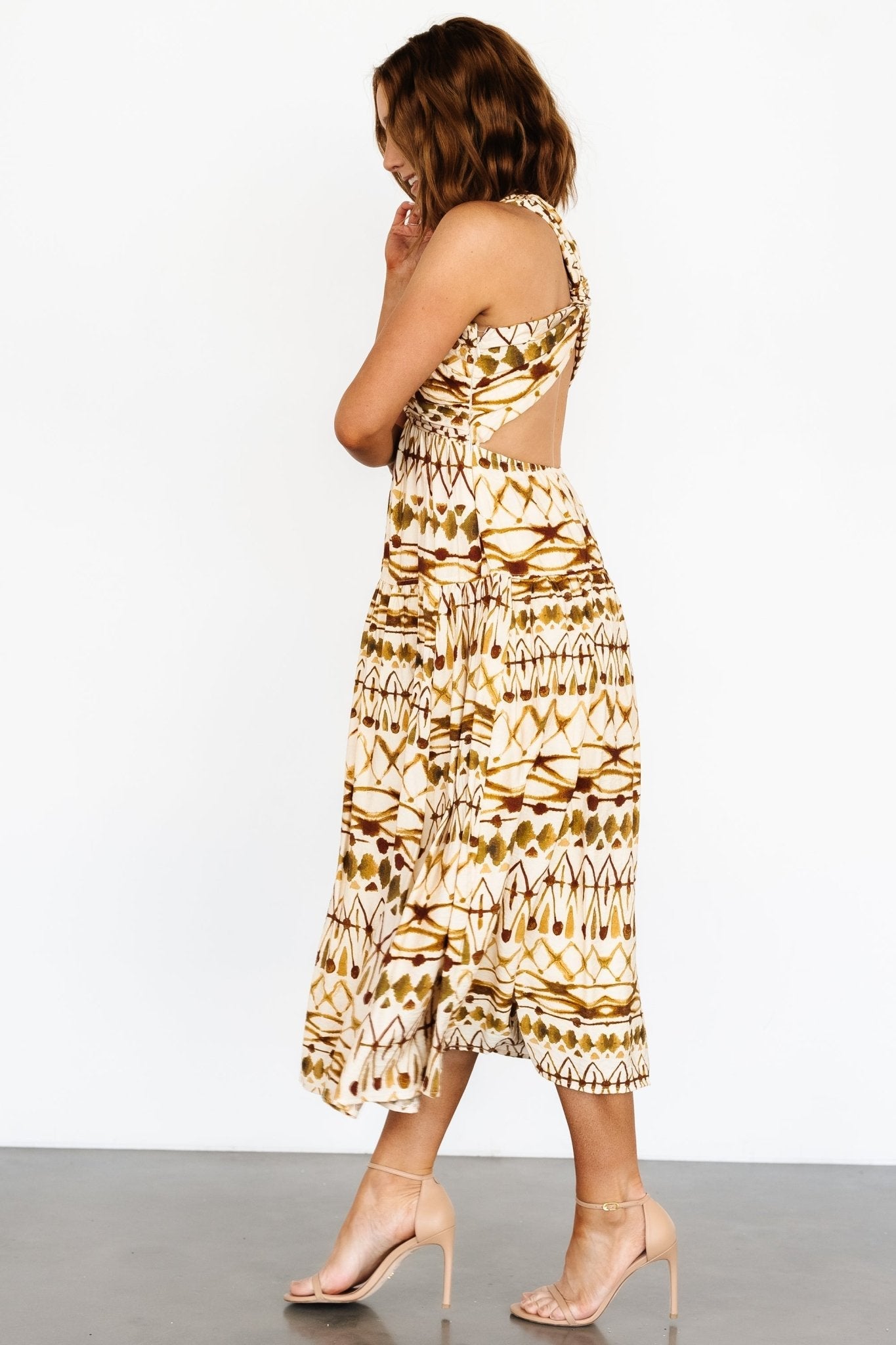 Seraphina Open Back Midi Dress | Baltic Born Tan Multi