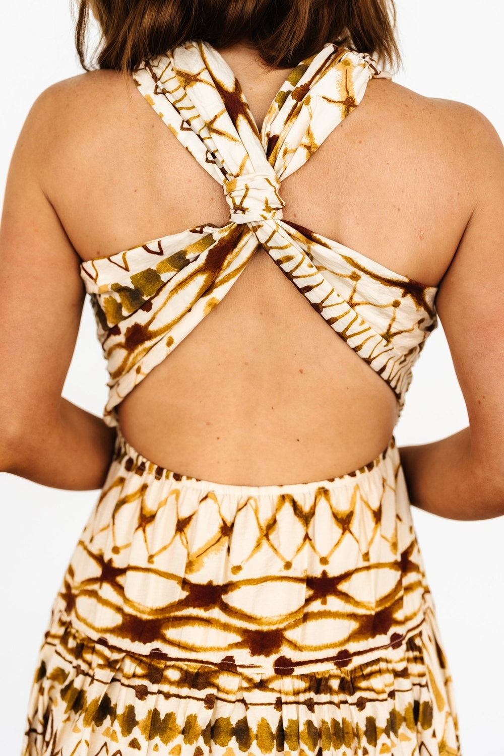 Seraphina Open Back Midi Dress | Baltic Born Tan Multi