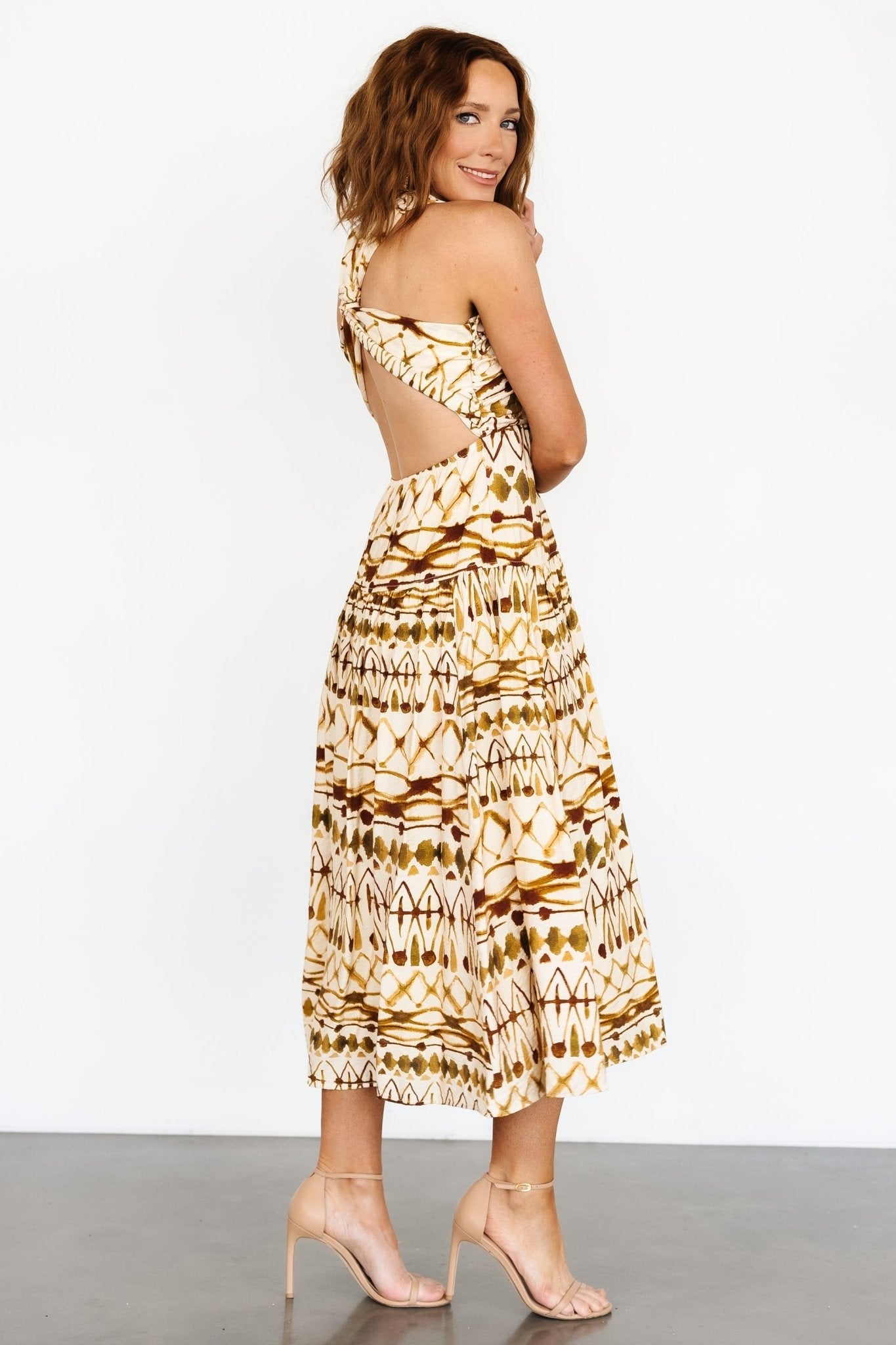 Seraphina Open Back Midi Dress | Baltic Born Tan Multi