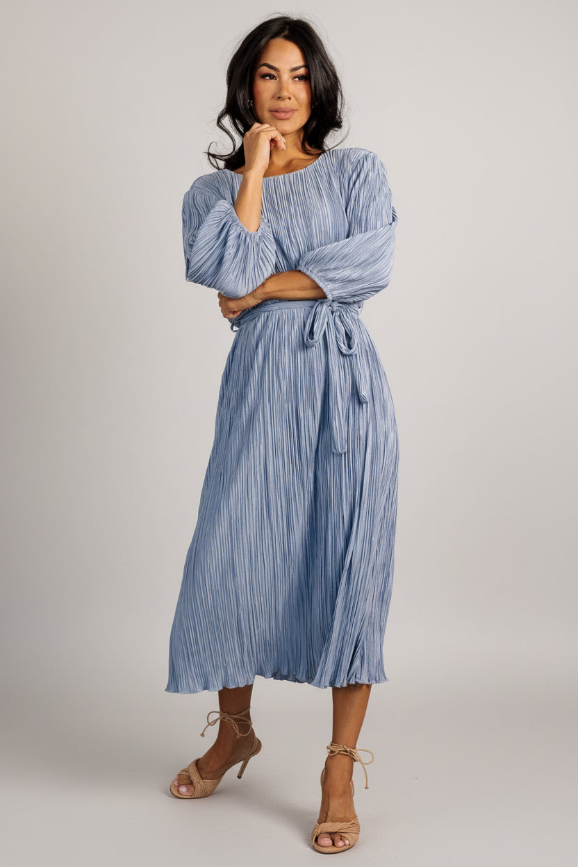 Bethany Pleated Midi Dress | Baltic Born Light Blue