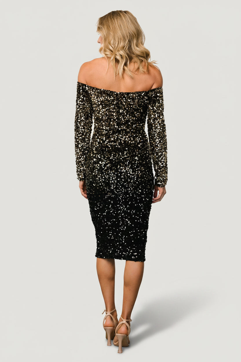 Eclipse Sequin Midi Dress | Baltic Born Black + Gold