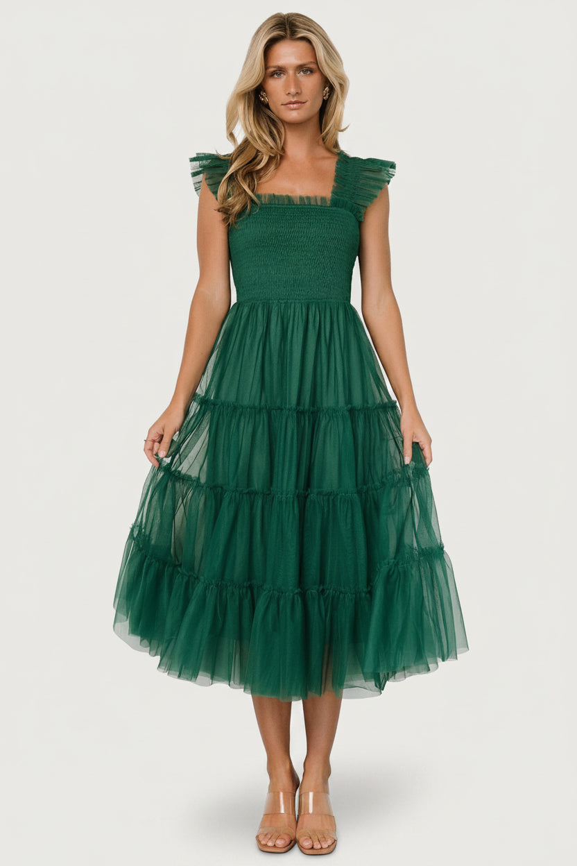 Emma Smocked Tulle Dress | Baltic Born Emerald