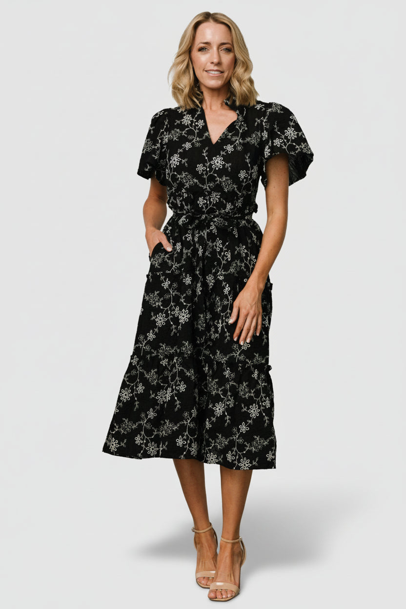 Odeya Tiered Midi Dress | Baltic Born Black + White