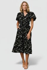Odeya Tiered Midi Dress | Baltic Born Black + White