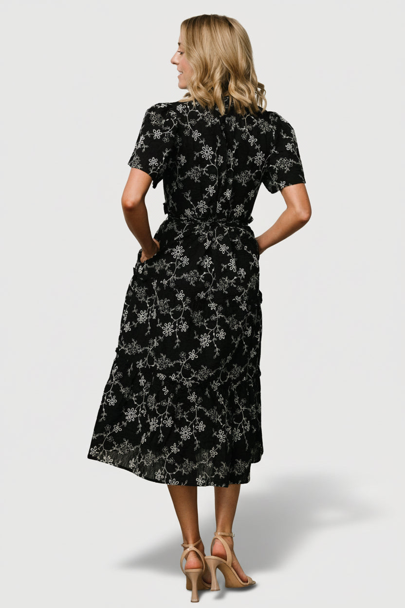 Odeya Tiered Midi Dress | Baltic Born Black + White
