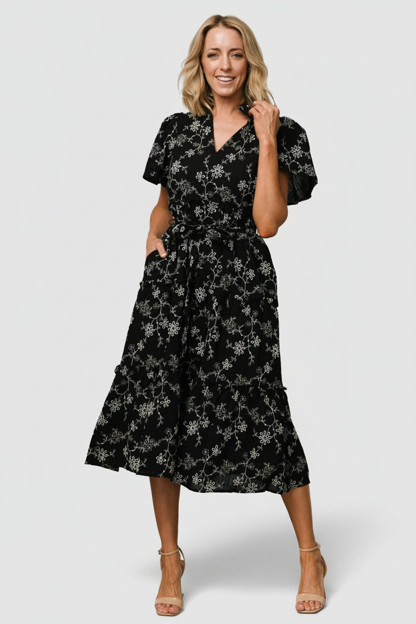 Odeya Tiered Midi Dress | Baltic Born Black + White