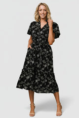 Odeya Tiered Midi Dress | Baltic Born Black + White