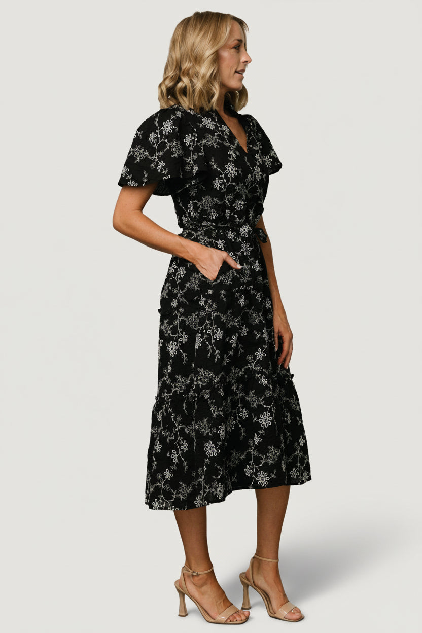 Odeya Tiered Midi Dress | Baltic Born Black + White