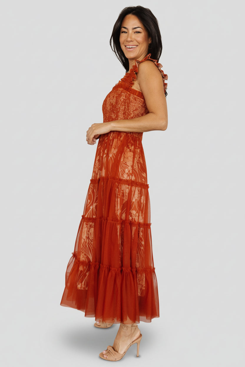 Cora Smocked Tulle Dress | Baltic Born Rust Floral