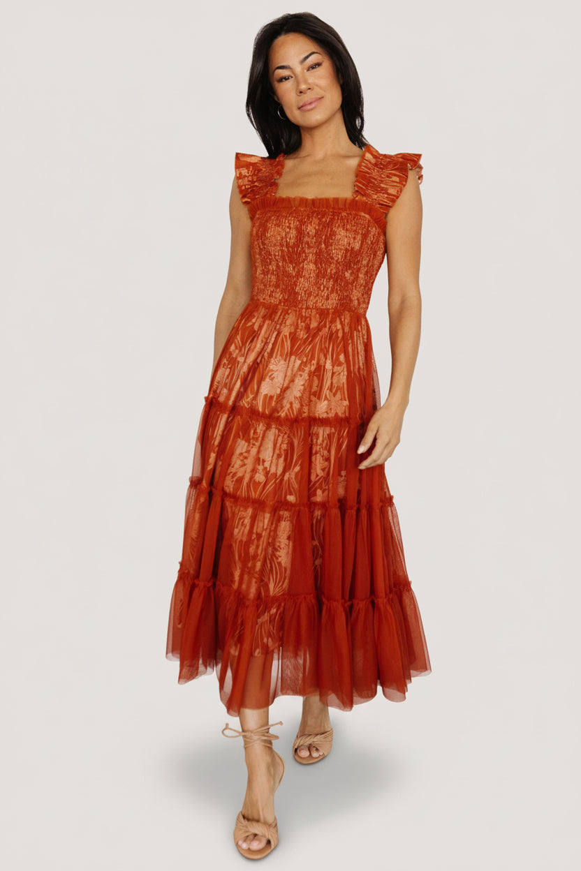 Cora Smocked Tulle Dress | Baltic Born Rust Floral