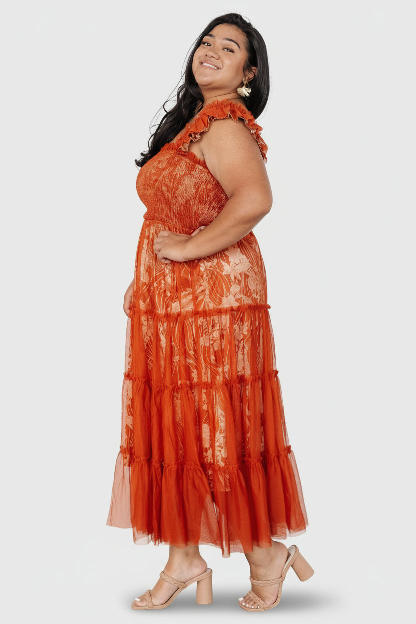 Cora Smocked Tulle Dress | Baltic Born Rust Floral
