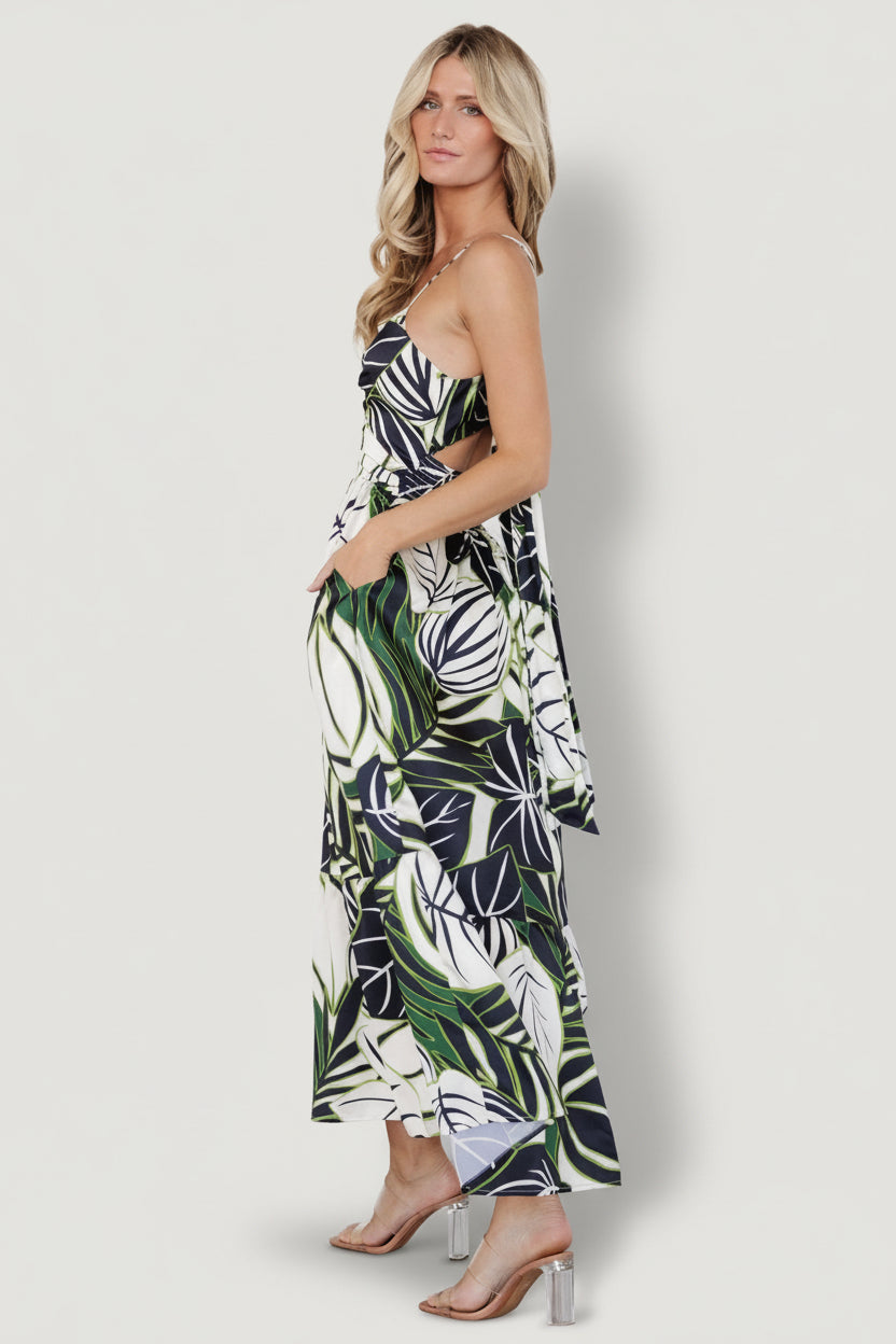 Norita Tie Back Tank Dress | Baltic Born Black + Green Print