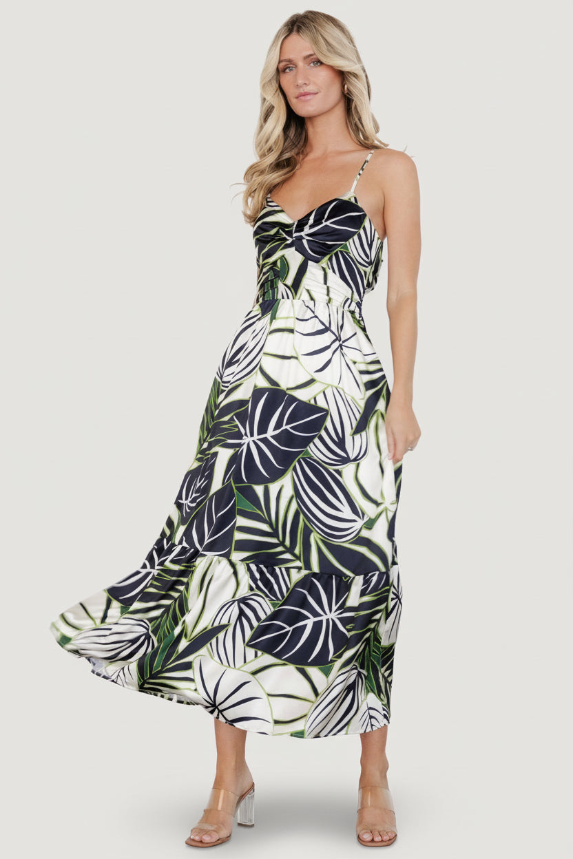 Norita Tie Back Tank Dress | Baltic Born Black + Green Print
