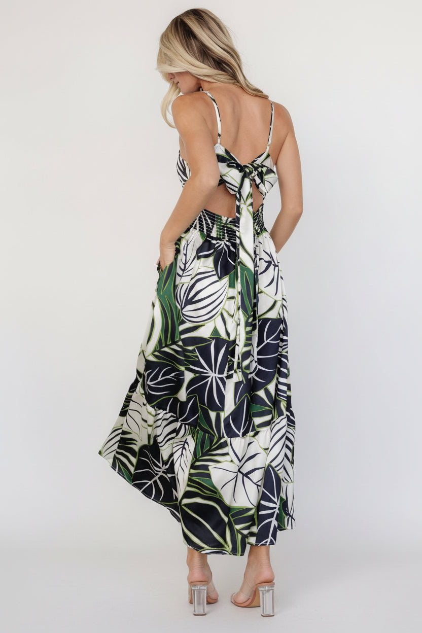 Norita Tie Back Tank Dress | Baltic Born Black + Green Print