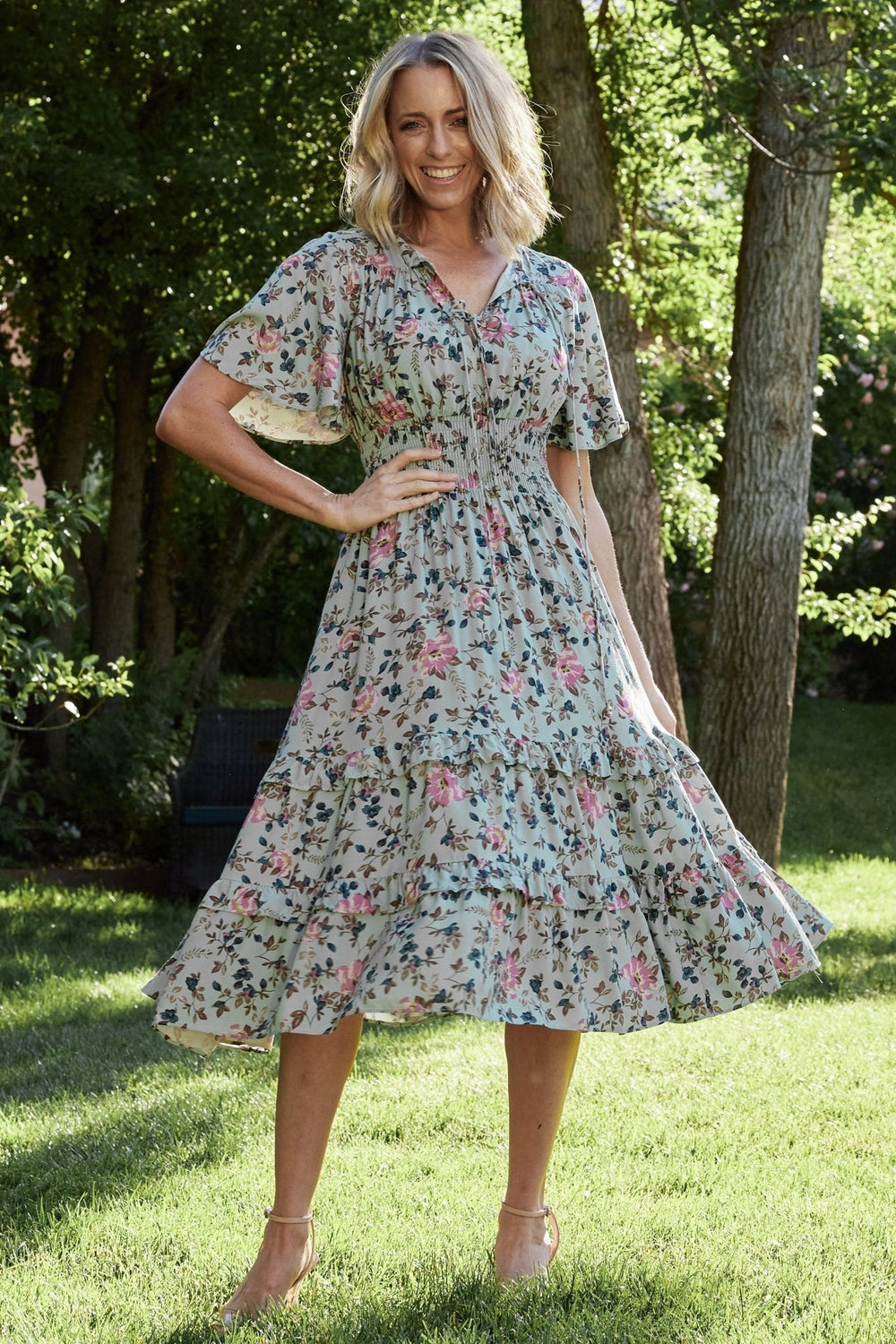 Spell Boho Midi Dress | Baltic Born Sage + Pink Floral