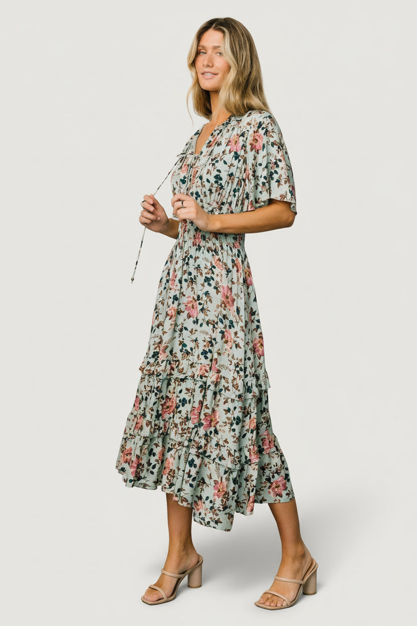 Spell Boho Midi Dress | Baltic Born Sage + Pink Floral