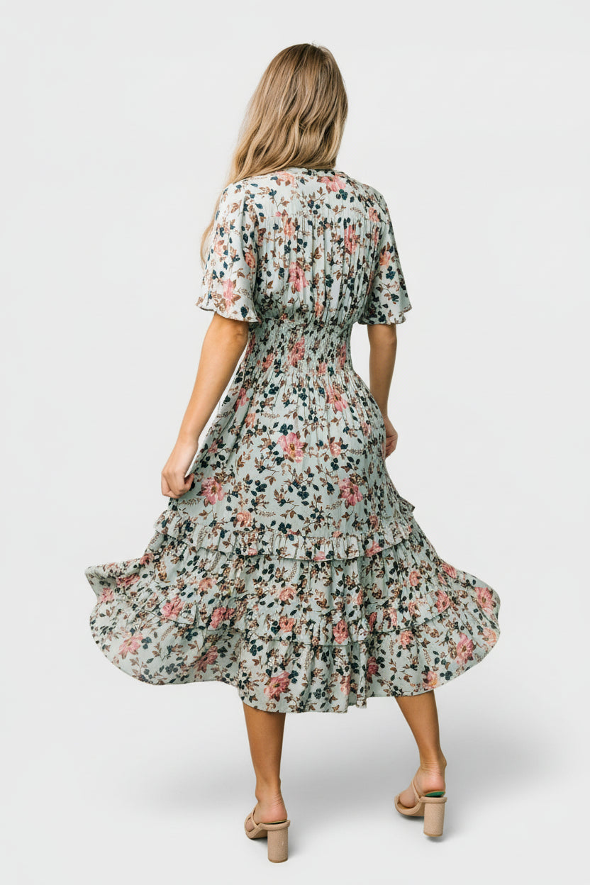 Spell Boho Midi Dress | Baltic Born Sage + Pink Floral
