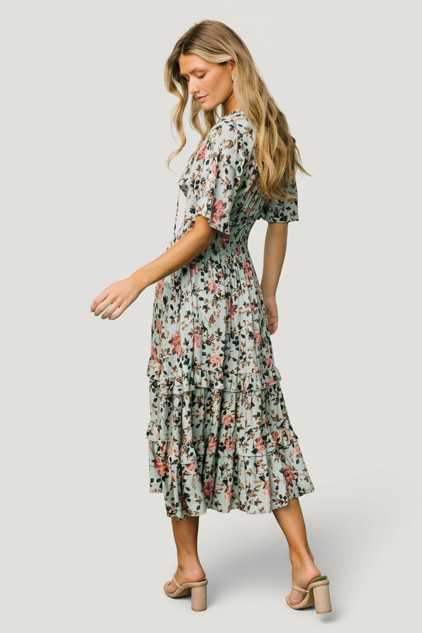 Spell Boho Midi Dress | Baltic Born Sage + Pink Floral