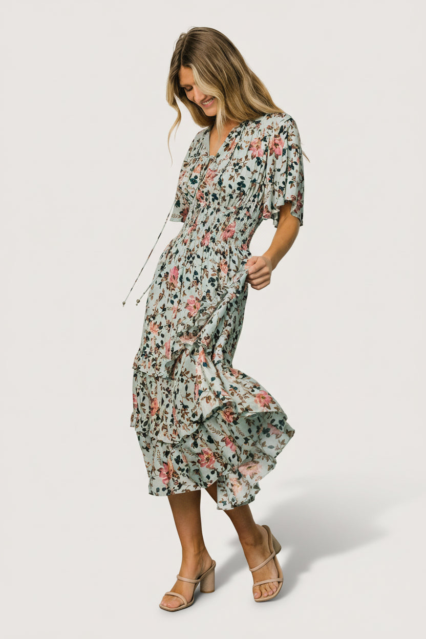 Spell Boho Midi Dress | Baltic Born Sage + Pink Floral