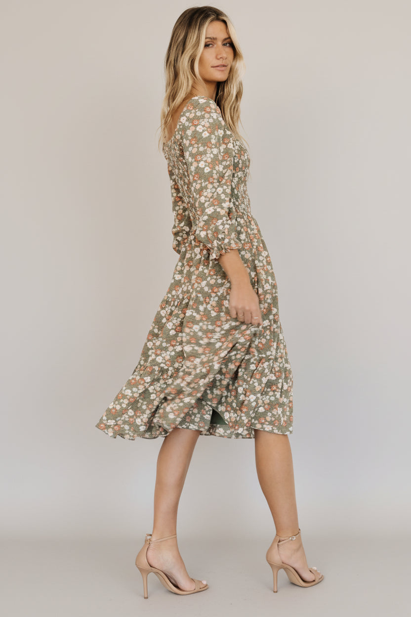 Marta Smocked Midi Dress | Baltic Born Dusty Olive Floral