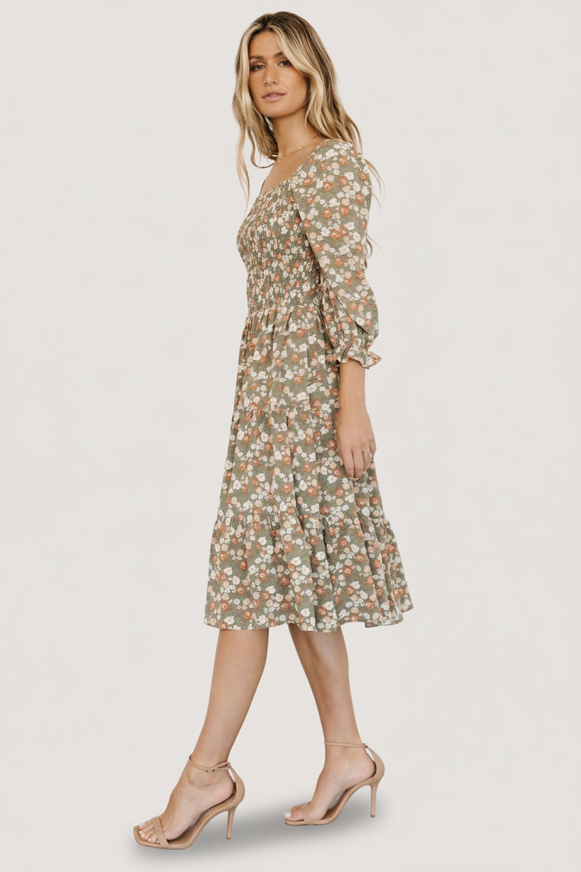 Marta Smocked Midi Dress | Baltic Born Dusty Olive Floral