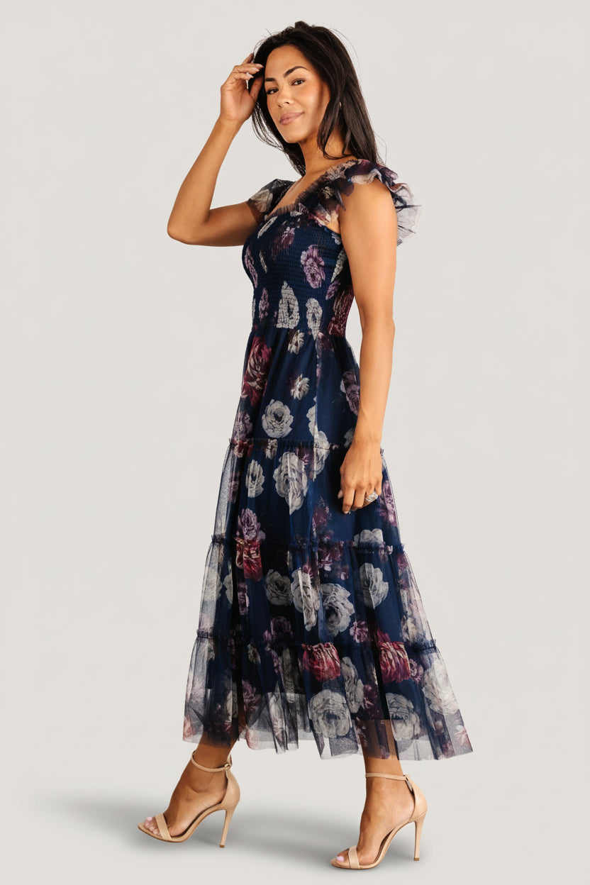 Clementine Tulle Midi Dress | Baltic Born Navy Floral