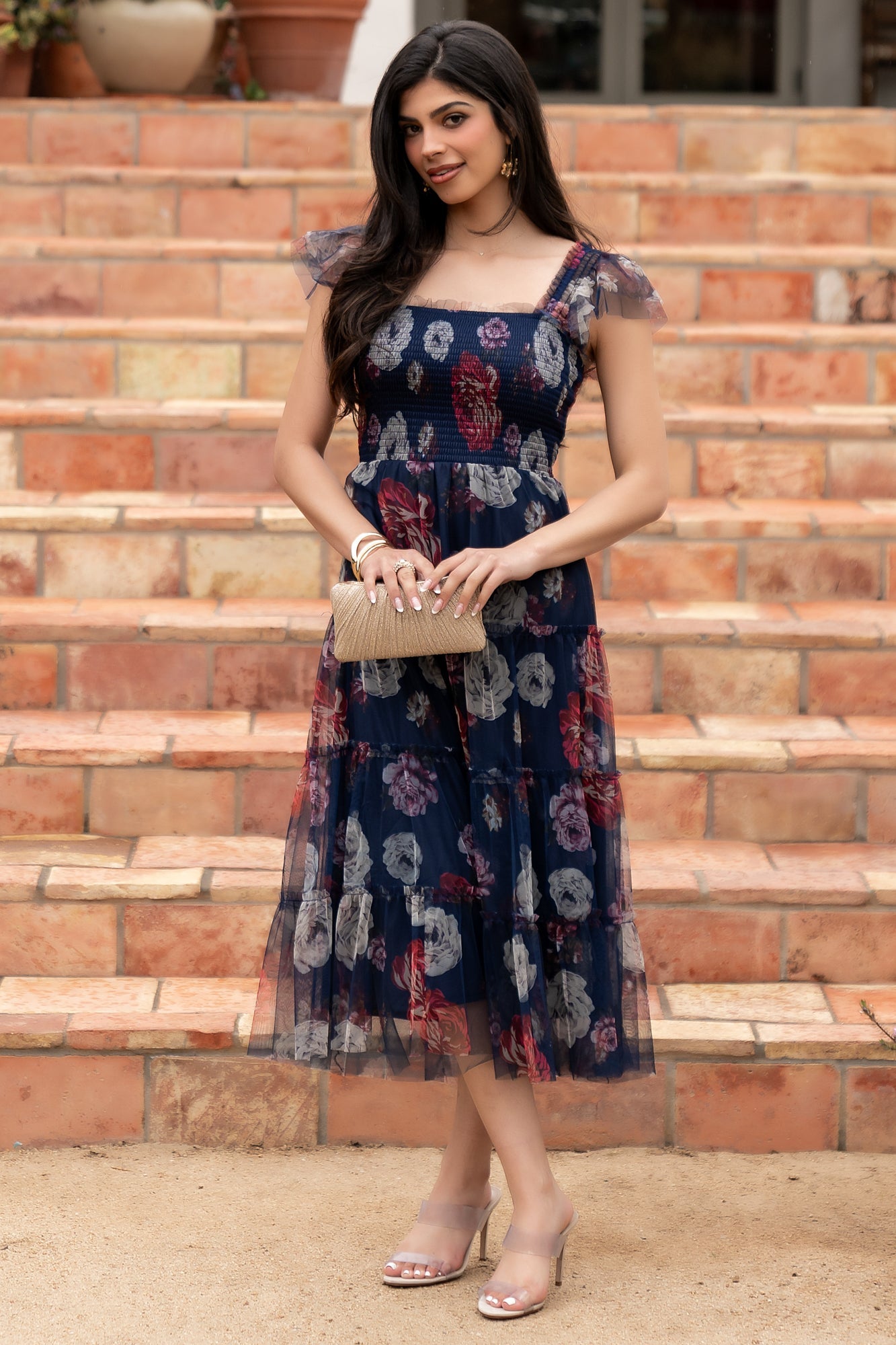 Clementine Tulle Midi Dress | Baltic Born Navy Floral