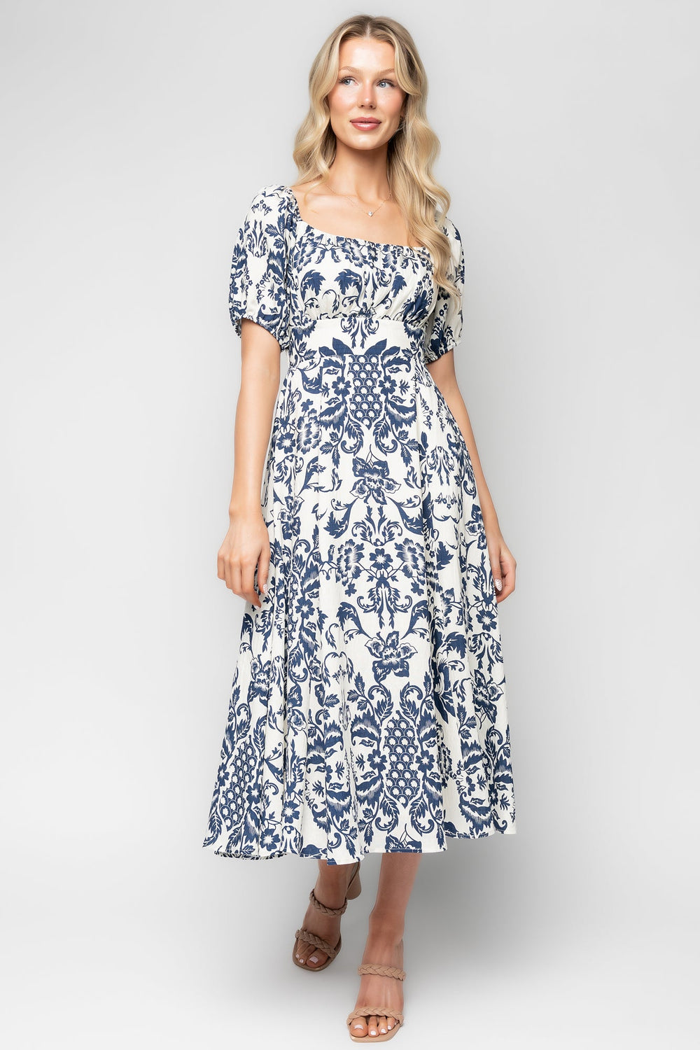 Charlotte Midi Dress | Baltic Born Ivory + Dark Blue