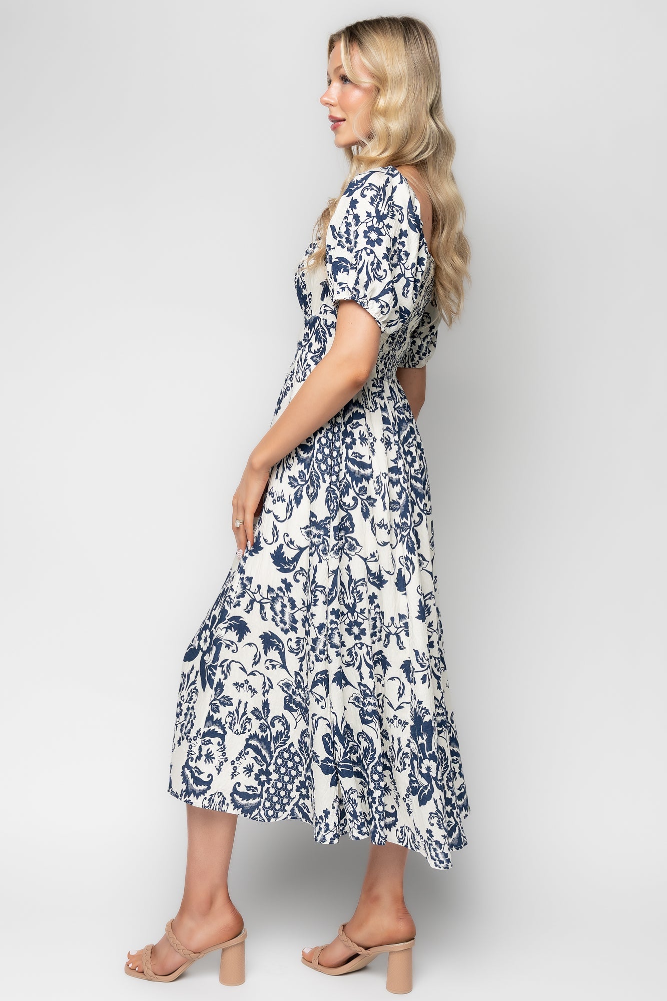 Charlotte Midi Dress | Baltic Born Ivory + Dark Blue