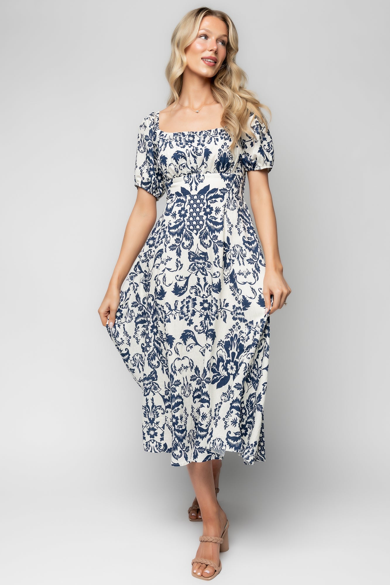 Charlotte Midi Dress | Baltic Born Ivory + Dark Blue